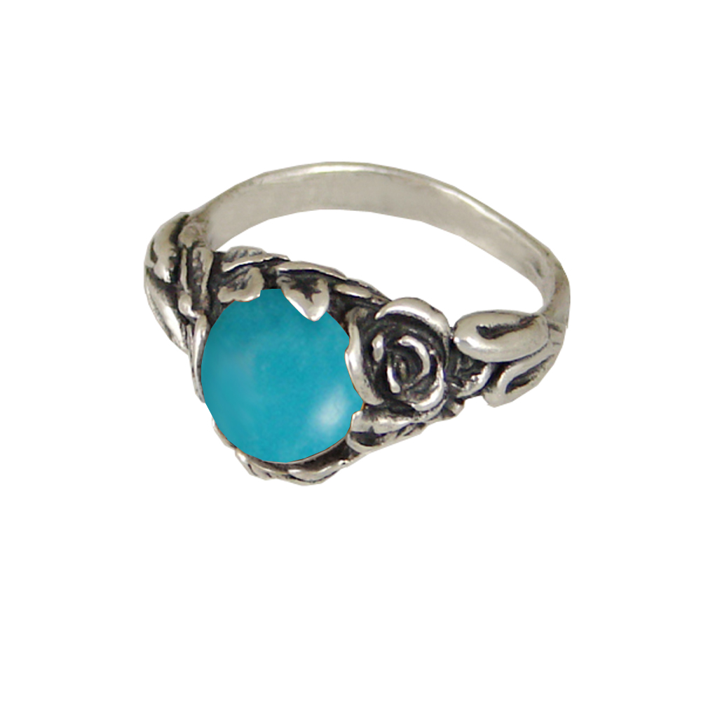 Sterling Silver Rose Ring with Turquoise Size 9 Sterling Silver Rose Ring with Turquoise Size 9